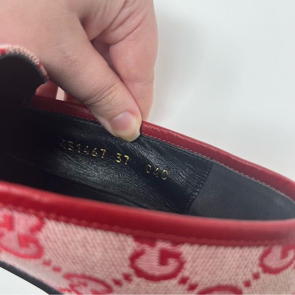 GUCCI JORDAAN CANVAS GG MONOGRAM HORSEBIT LOAFERS IN RED SIZE 37 - Picture 14 of 15